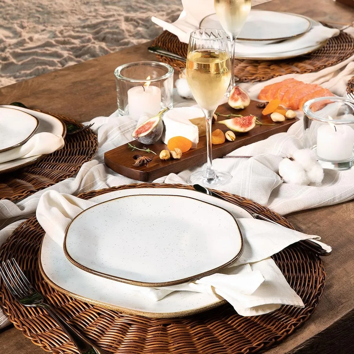 Aparelho de Jantar e Cha Porcelana 30 Pecas Ryo Maresia Jogo de Pratos e Xicaras Oxford